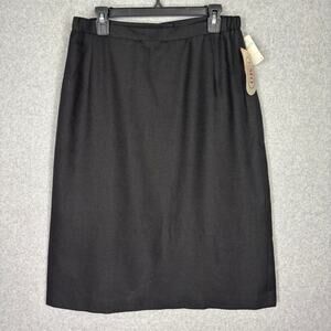 Vintage Skirt‎ 18 Black Knee Pencil Pleated Slit Classic Academia Career USA NEW